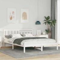 Bedframe met hoofdeinde Wit 160 x 200 cm Massief grenenhout - thumbnail