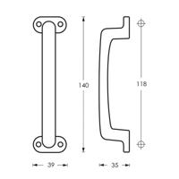 Handgreep zwartmat 140mm - thumbnail
