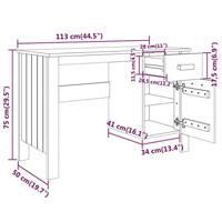 Bureau HAMAR 113x50x75 cm massief grenenhout lichtgrijs - thumbnail