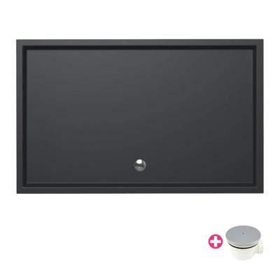 Douchebak Xenz Mariana | 160x100x4 cm | Incl.Afvoersifon-Chroom | Acryl | Rechthoekig | Antraciet mat
