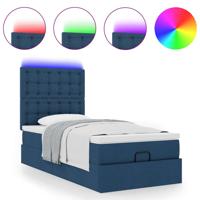 Ottoman bed met matras en LED's 180x200cm stof blauw - thumbnail