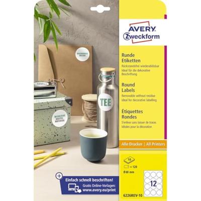 Avery Zweckform ronde etiketten, 60 mm, blister van 120 stuks, wit