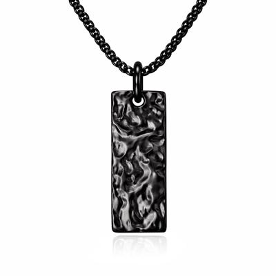 Mendes Zwarte Heren Ketting met Rechthoekige Hamerslag Hanger