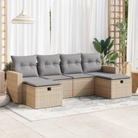 6-delige Loungeset met kussens poly rattan beige - thumbnail