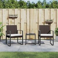 3-delige Tuinset met kussens polypropeen rattan bruin - thumbnail