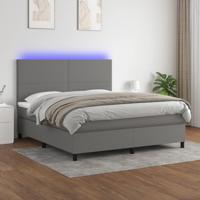 Boxspring met matras en LED stof donkergrijs 180x200 cm - thumbnail
