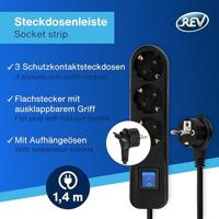 REV 0014340500 Stekkerdoos met schakelaar 3-voudig Zwart Randaarde stekker 1 stuk(s) - thumbnail