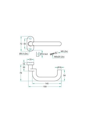Gatdeel CHASE II gekropt rvs mat 9mm geveerd ovaal rozet