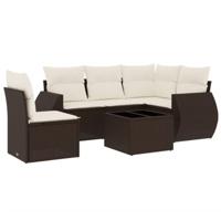 6-delige Loungeset met kussens poly rattan bruin - thumbnail