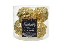 Decoris Kerstballen glas dennenappel 6st licht goud 5x7cm - thumbnail