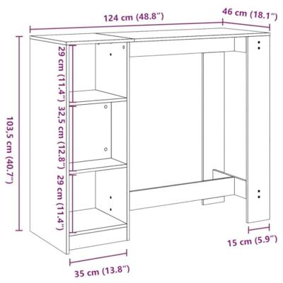 Bartafel met schap 124x46x103,5 cm bewerkt hout wit