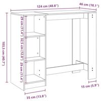 Bartafel met schap 124x46x103,5 cm bewerkt hout wit - thumbnail