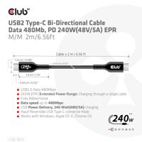 Club3D USB 2.0 0.48Gbps 240W USB Type-C 2m USB-IF gecertificeerd - thumbnail