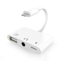 3 in 1 Multi-function 8 Pin + 3.5mm + USB 3.0 OTG to 8 Pin Male Fast Charging & Music Audio & Card Reading Adapter (White) - thumbnail