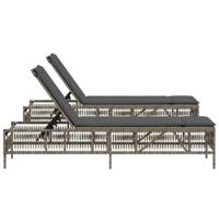 Ligstoelen 2 st met kussens poly rattan grijs - thumbnail