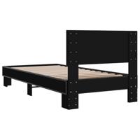Bedframe bewerkt hout en metaal zwart 75x190 cm - thumbnail