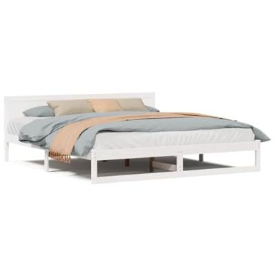 Bedframe met hoofdeinde Wit 200 x 200 cm Massief grenenhout