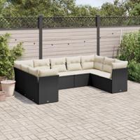 9-delige Loungeset met kussens poly rattan zwart - thumbnail