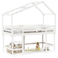 Halfhoogslaper met ladder en bedhuis grenenhout wit 90x200 cm - thumbnail