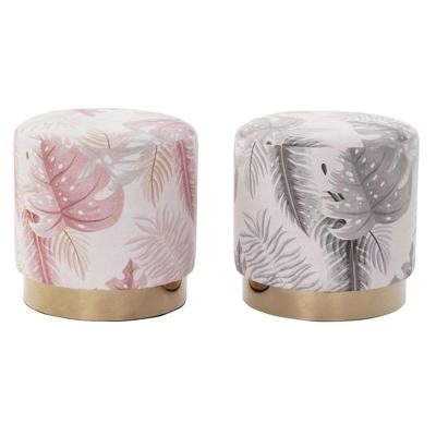 Voetensteun DKD Home Decor Grijs Gouden Hout Polyester Koraal Tropisch Blad van een plant (35 x 35 x 35 cm) (2 Stuks)