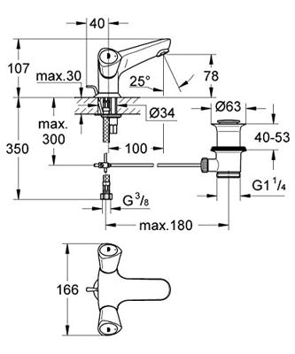 GROHE Costa S wastafelkraan met waste inclusief gegoten uitloop chroom 21255001 - thumbnail