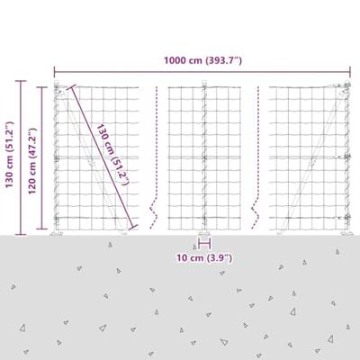 VidaXL Hek met paal grijs 1,2 x 10 m staal