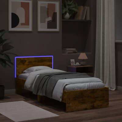Bedframe met hoofdeinde en LED gerookt eikenkleurig 120x190 cm - thumbnail