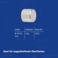 MAUL neodymium cylinder magneet, ft 10 x 10 x 10 mm, trekkracht 4 kg, zilver, blister van 10 stuks - thumbnail