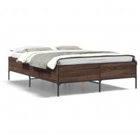 Bedframe bewerkt hout metaal bruin eikenkleur 140x190 cm - thumbnail