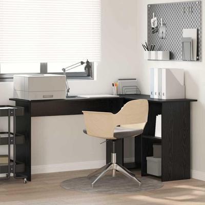 Bureau met plank Zwart eiken 142 x 102 x 73 cm Bewerkt hout