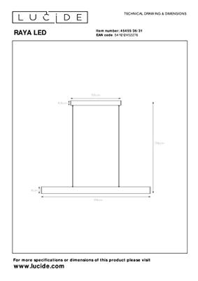 Lucide RAYA LED - Hanglamp - LED Dimb. - 1x36W 2700K - Wit Lucide RAYA LED - Hanglamp - LED Dimb. - 1x36W 2700K - Wit