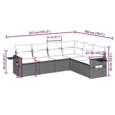 7-delige Loungeset met kussens poly rattan zwart - thumbnail