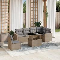7-delige Loungeset met kussens poly rattan beige - thumbnail