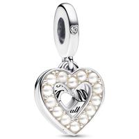 Pandora 792649C01 Hangbedel Pearle escent White Heart zilver-zirconia-parel wit - thumbnail