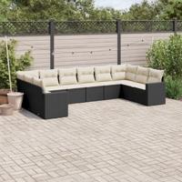 10-delige Loungeset met kussens poly rattan zwart - thumbnail