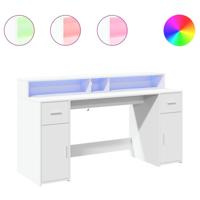 Bureau met LED-verlichting 160x55x91 cm bewerkt hout wit - thumbnail