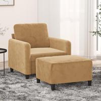 Fauteuil met voetenbank 60 cm fluweel bruin - thumbnail