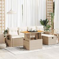 6-delige Loungeset met kussens poly rattan acacia beige - thumbnail