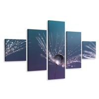 Schilderij - Waterdruppel op paardenbloem, 5luik, premium print - thumbnail