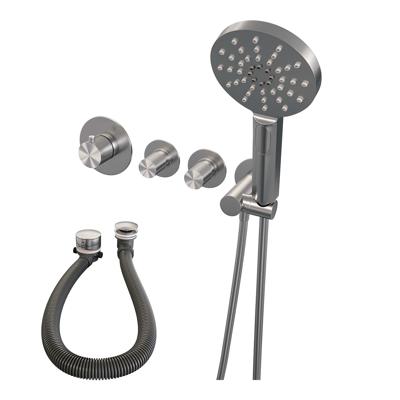 Brushed Carving thermostatische inbouw badkraan SET 02 met badvulcombinatie