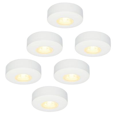 Set van 6 Pavo - Platte LED opbouwspots 23mm - 3W 300lm - 2700K - Dimbaar - Rond - IP44 - Wit
