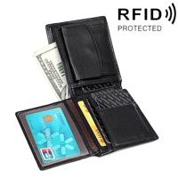 8020 Horizontal Retro Crazy Horse Texture Leather Anti-magnetic RFID Wallet Clutch Bag for Men with Card Slots(Black) - thumbnail