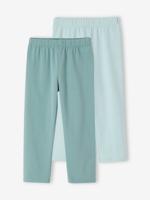 Set van 2 leggings meisje tot halverwege de kuit smaragdgroen - thumbnail