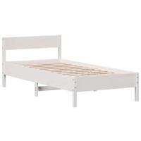 Bedframe met hoofdbord massief grenenhout wit 90x200 cm - thumbnail