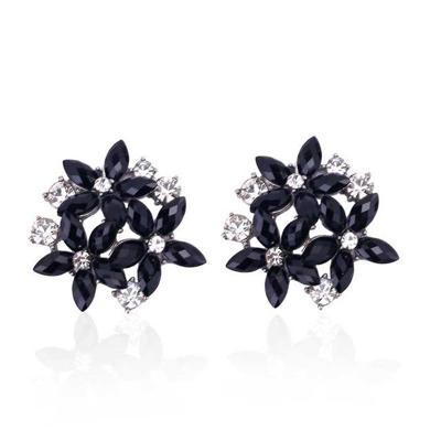 Zircon Rhinestone 3 bloem Stud Oorbellen mode voor vrouwen sieraden metaal kleur: zwart