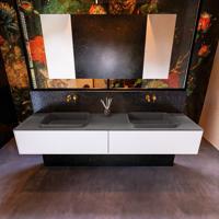 Badkamermeubelset Mondiaz Erin 200 cm met 2 Lades met RIDGE Wastafel Dubbel Dark grey Zonder Kraangaten Greeploos Mat Talc - thumbnail