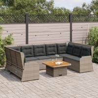 7-delige Loungeset met kussens poly rattan grijs - thumbnail