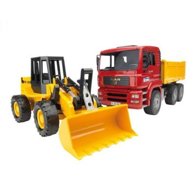 bruder MAN TGA kiepauto met FR130 wiellader modelvoertuig