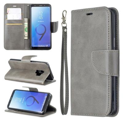 Retro Lambskin textuur pure kleur horizontale Flip PU lederen case voor Galaxy S9 met houder & kaartsleuven & portemonnee & Lanyard (grijs)