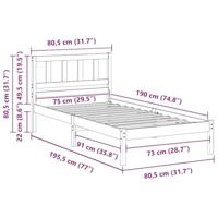 Bedframe met hoofdeinde Wit 75 x 190 cm Massief grenenhout - thumbnail